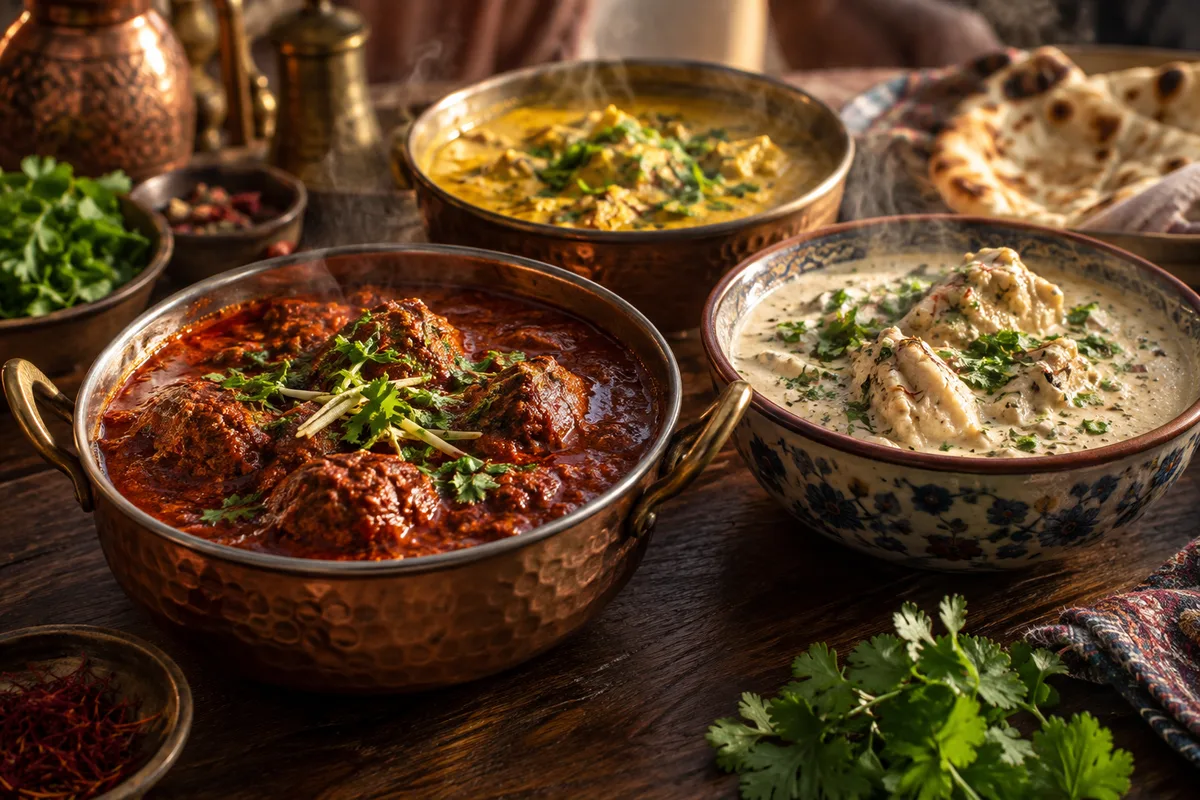 Bols de sauces rouges et jaunes aux épices posés sur une table en bois